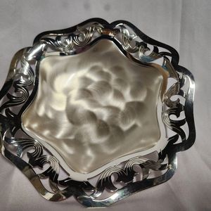 Vintage Ikora German made silver plate, brush silver scalloped footed dish